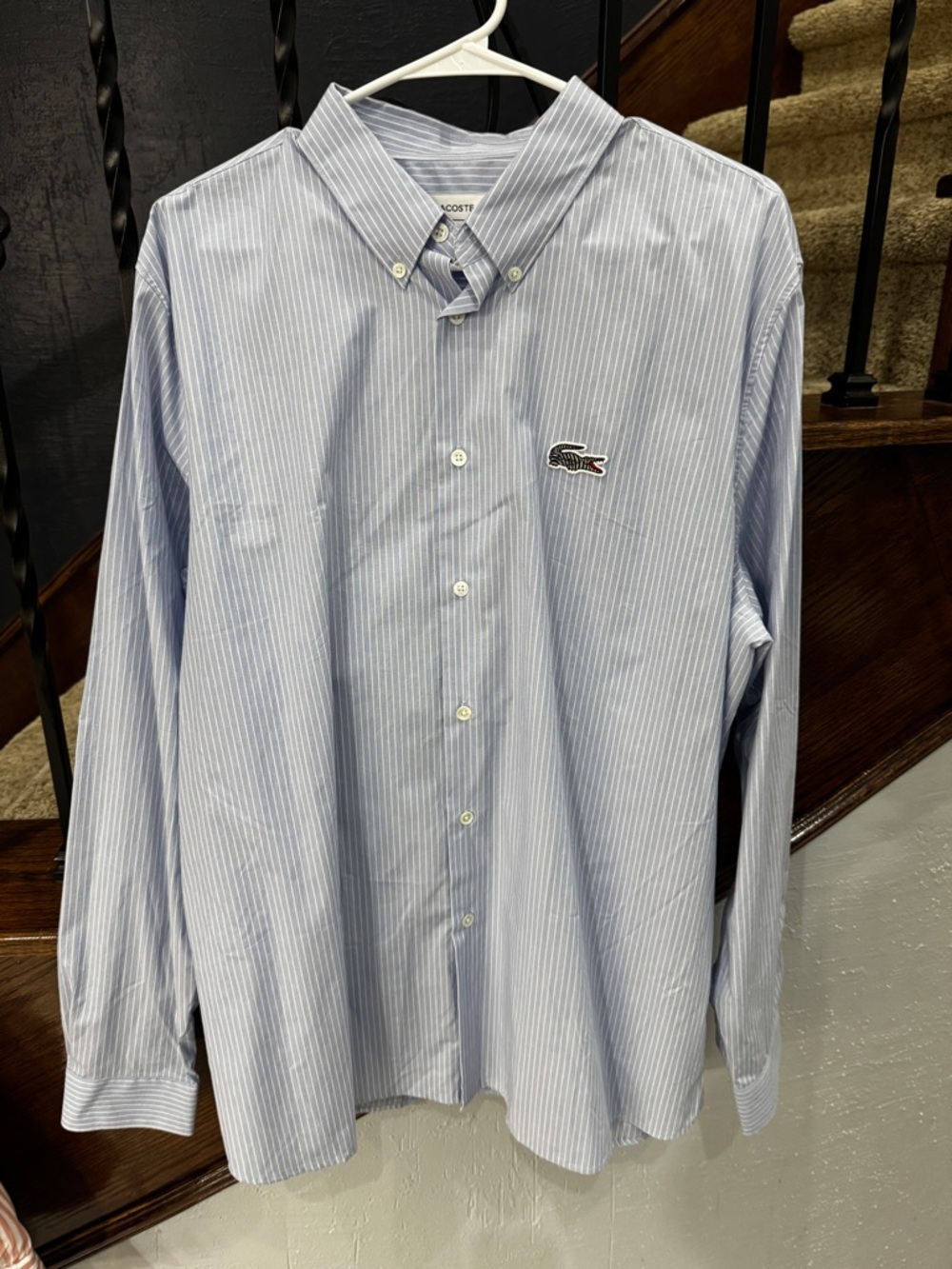 Lacoste / Nat'l Geographic Men’s Light Blue Pinstripe Button-Down Shirt